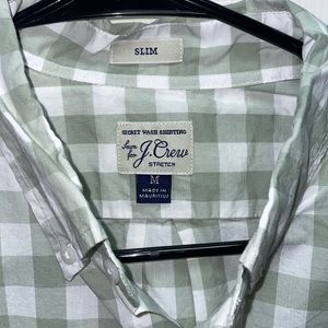 Never used Slim J crew checkered button down shirt. White and light green colors